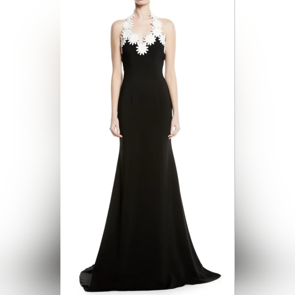 NWT Naeem Khan Daisy Trimmed Crepe Halter Gown Size 18